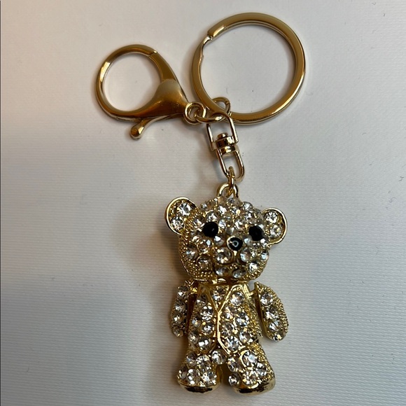 Accessories - Gold Crystal Teddy Bear Bag Charm or Keychain